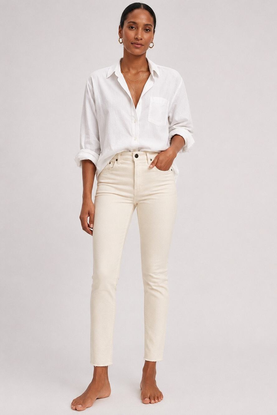 Zara Z1975 High Rise Straight Jeans – Ecru – Size 6